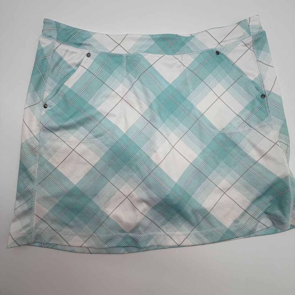 Grand Slam Womens Teal White Plaid Golf Athletic Skort Size Large Skirt KO14684